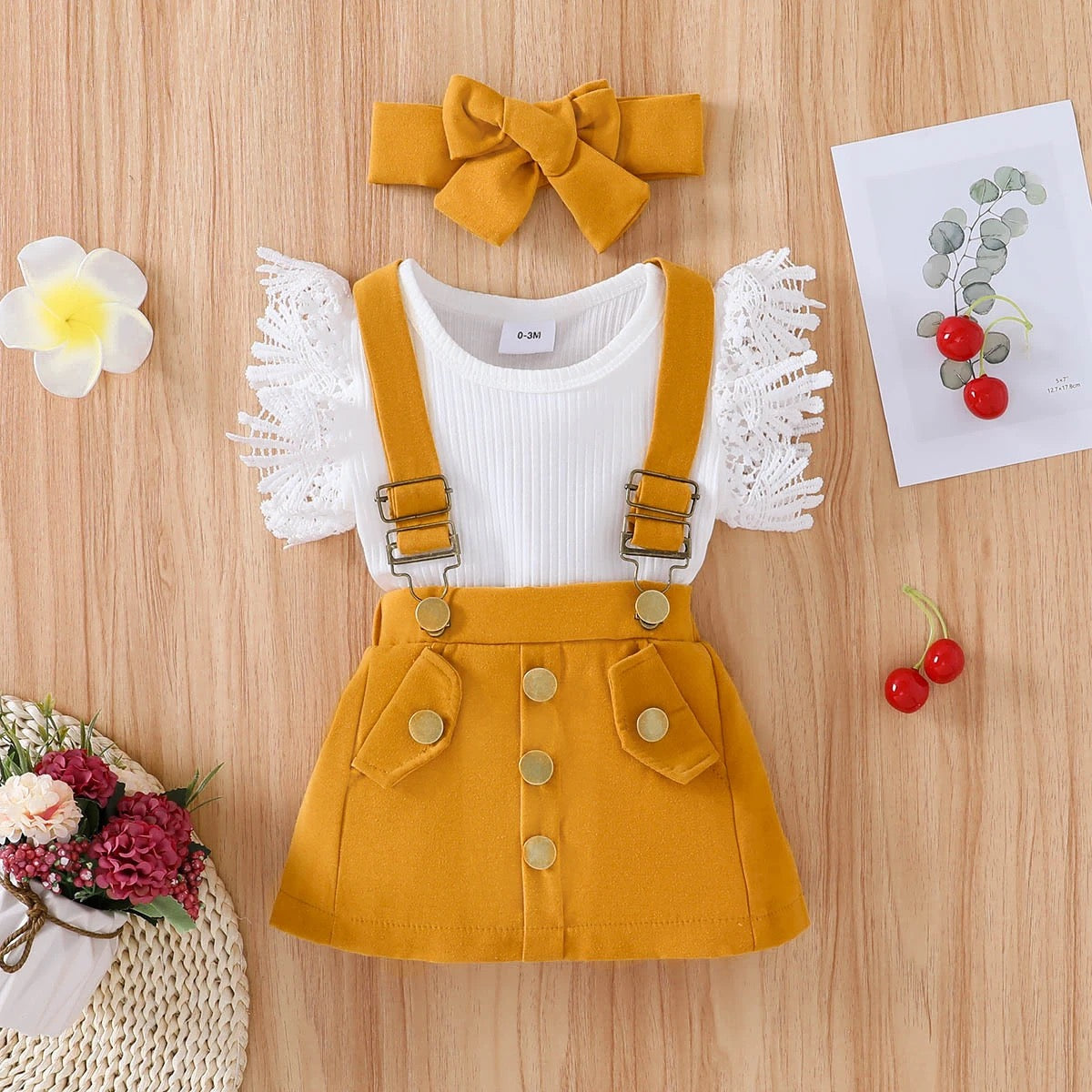Baby Girls Pinafore Dress Bodysuit & Headband (Age Newborn - 18M) Yellow