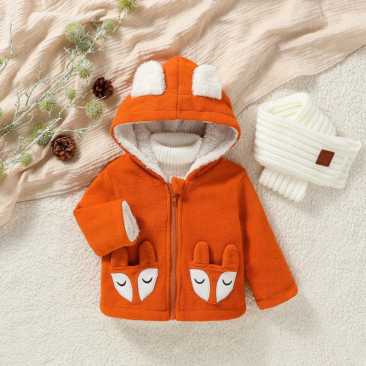 Baby Boys Long Sleeve Hooded Zipper Plush Coat (Age 3M-3YRS)