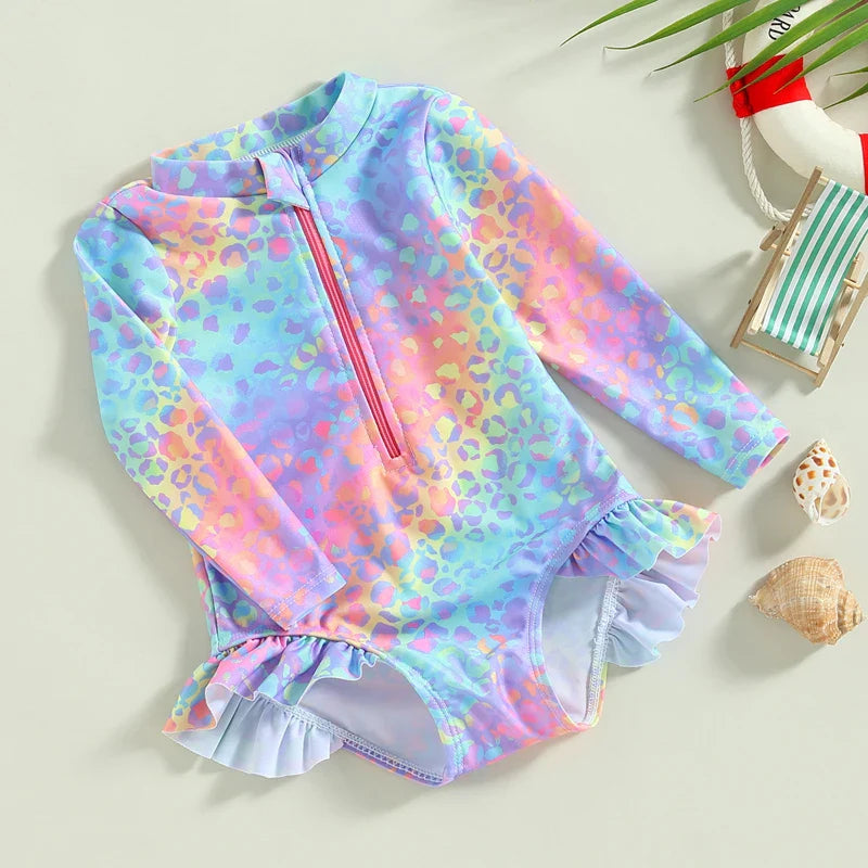 Baby Girls Fish Print Long Sleeve Swimsuit (Age 12M-6 YRS)