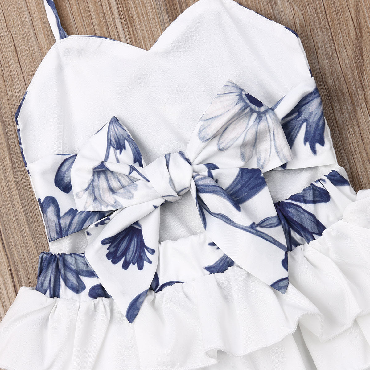 Baby Girls White & Blue Ruffle Romper (Age 6m-24m)