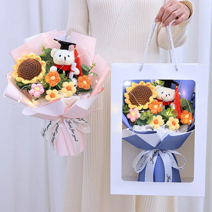 Plush Graduation Bear Crochet Artificial Flower Stuffed